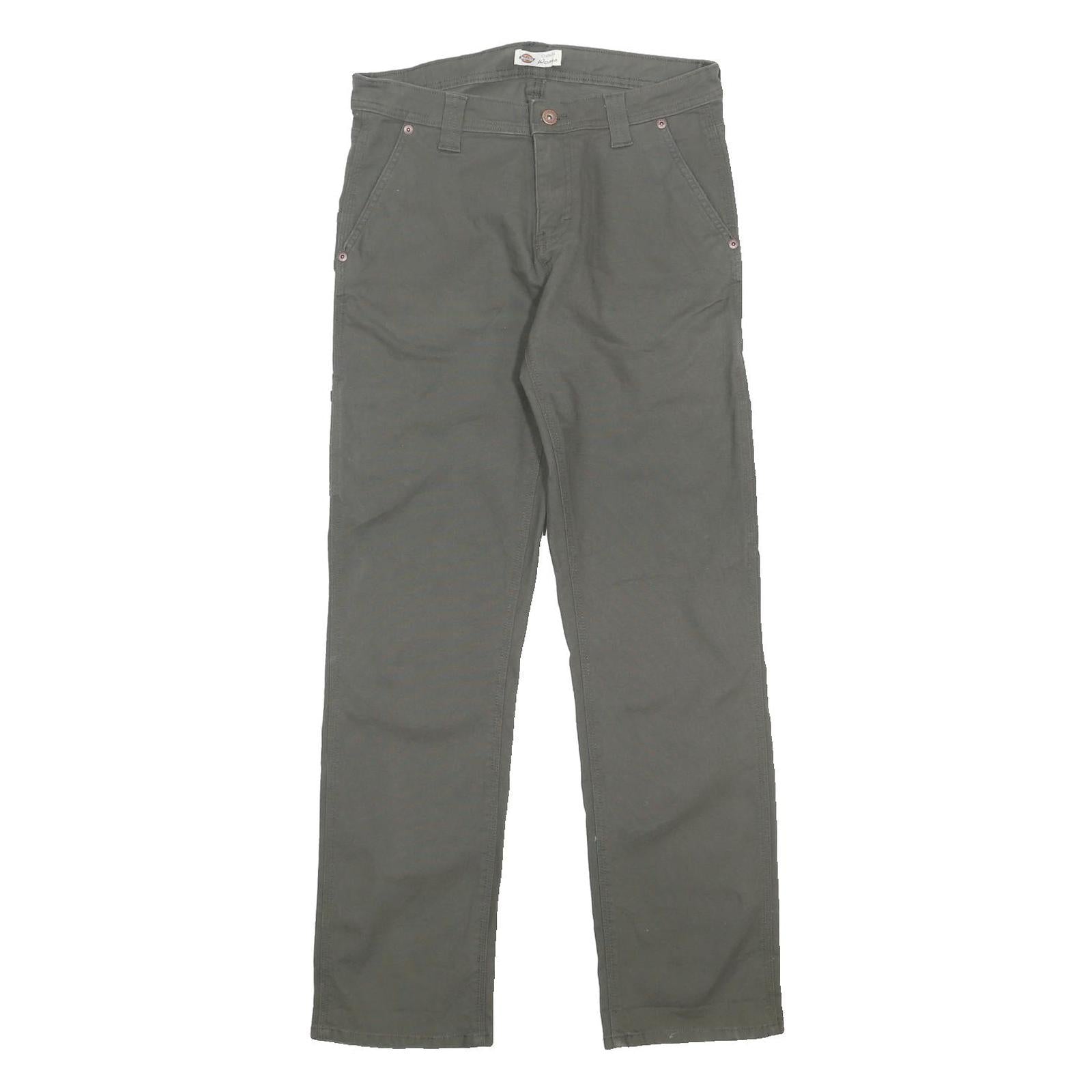 DICKIES Womens Cotton Blend Relaxed Straight Trousers Olive W32 L32 Utility