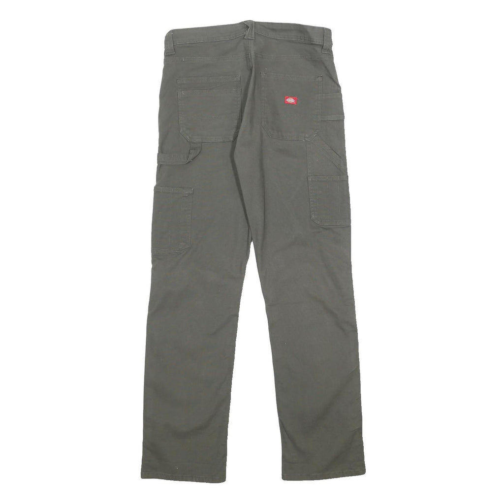 DICKIES Womens Cotton Blend Relaxed Straight Trousers Olive W32 L32 Utility
