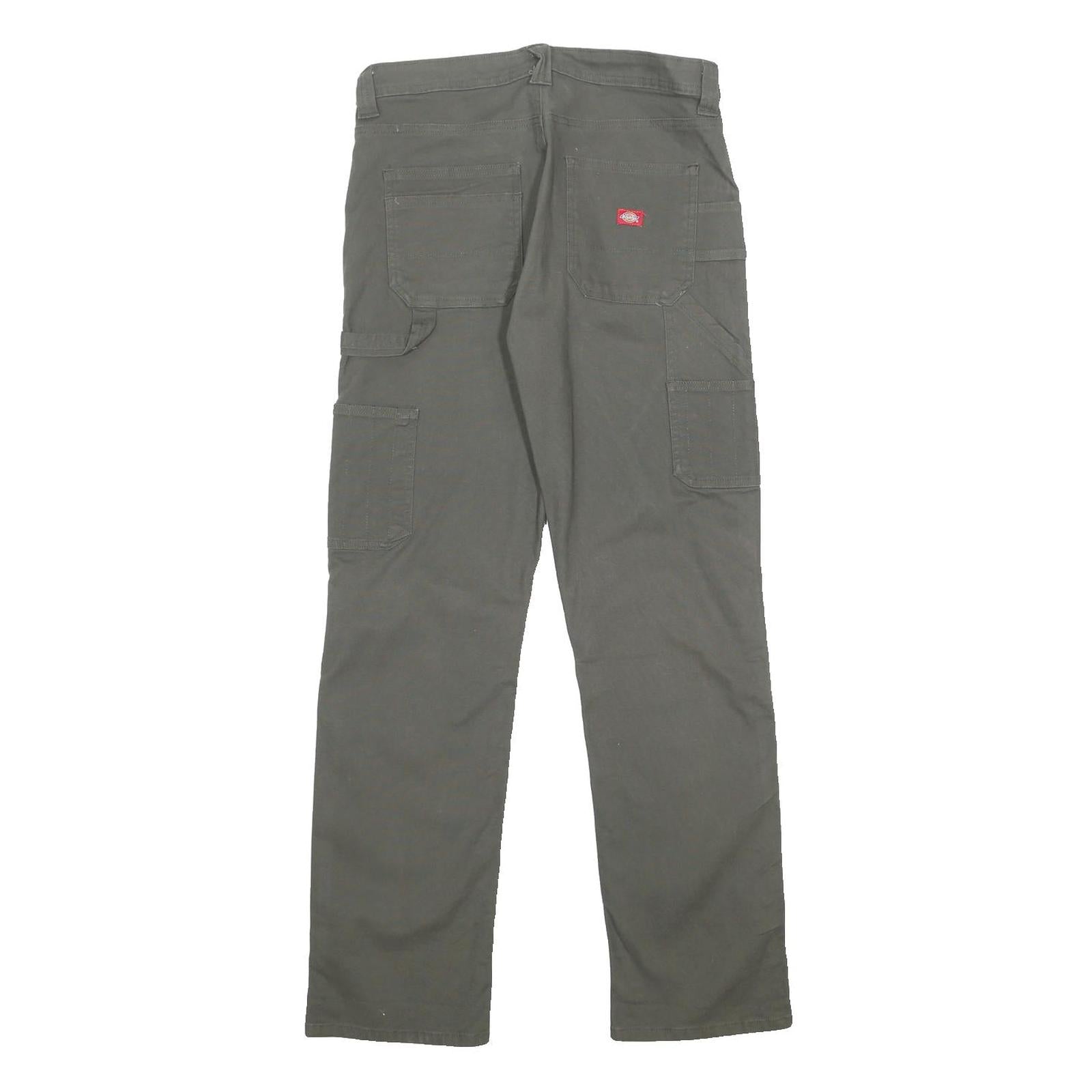 DICKIES Womens Cotton Blend Relaxed Straight Trousers Olive W32 L32 Utility
