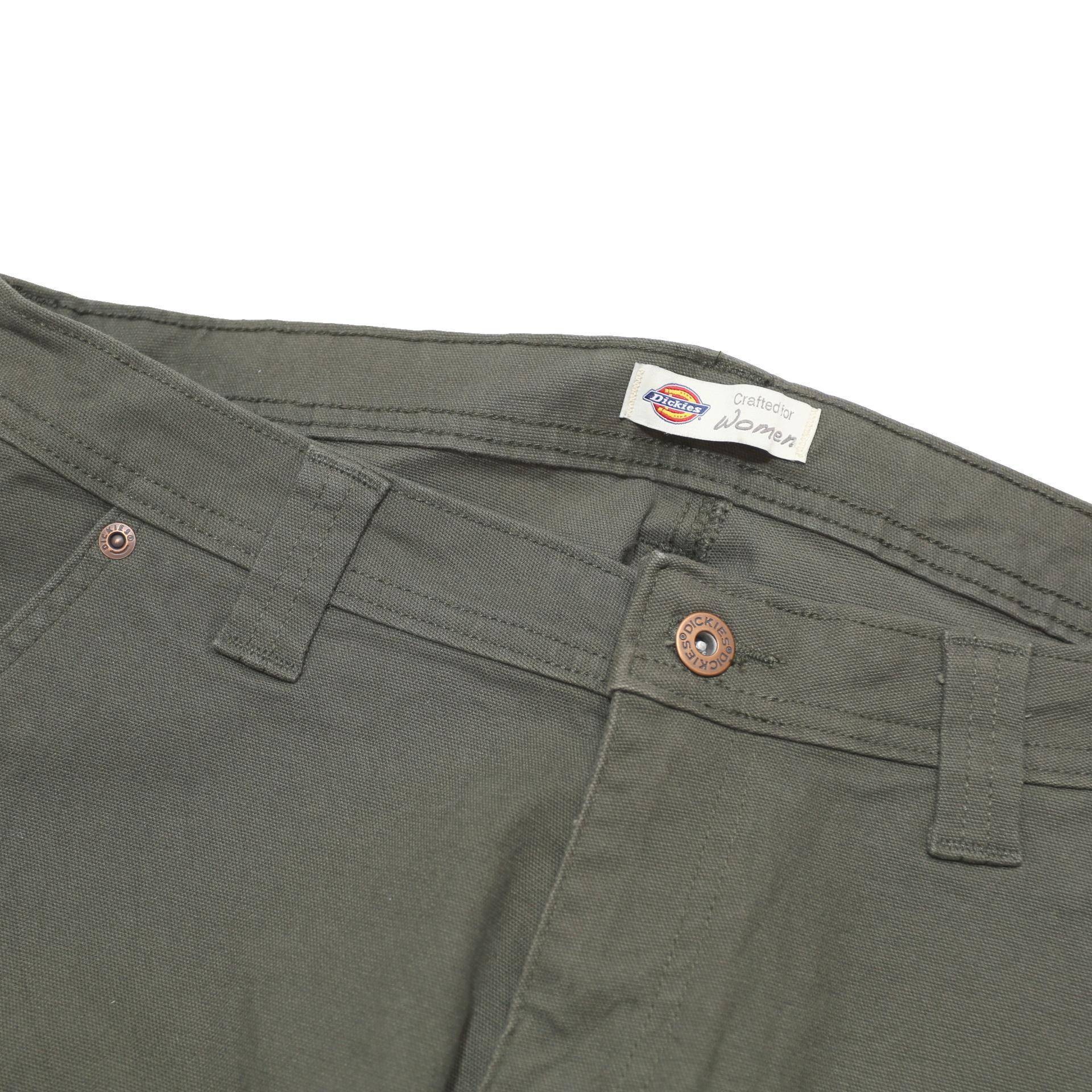 DICKIES Womens Cotton Blend Relaxed Straight Trousers Olive W32 L32 Utility