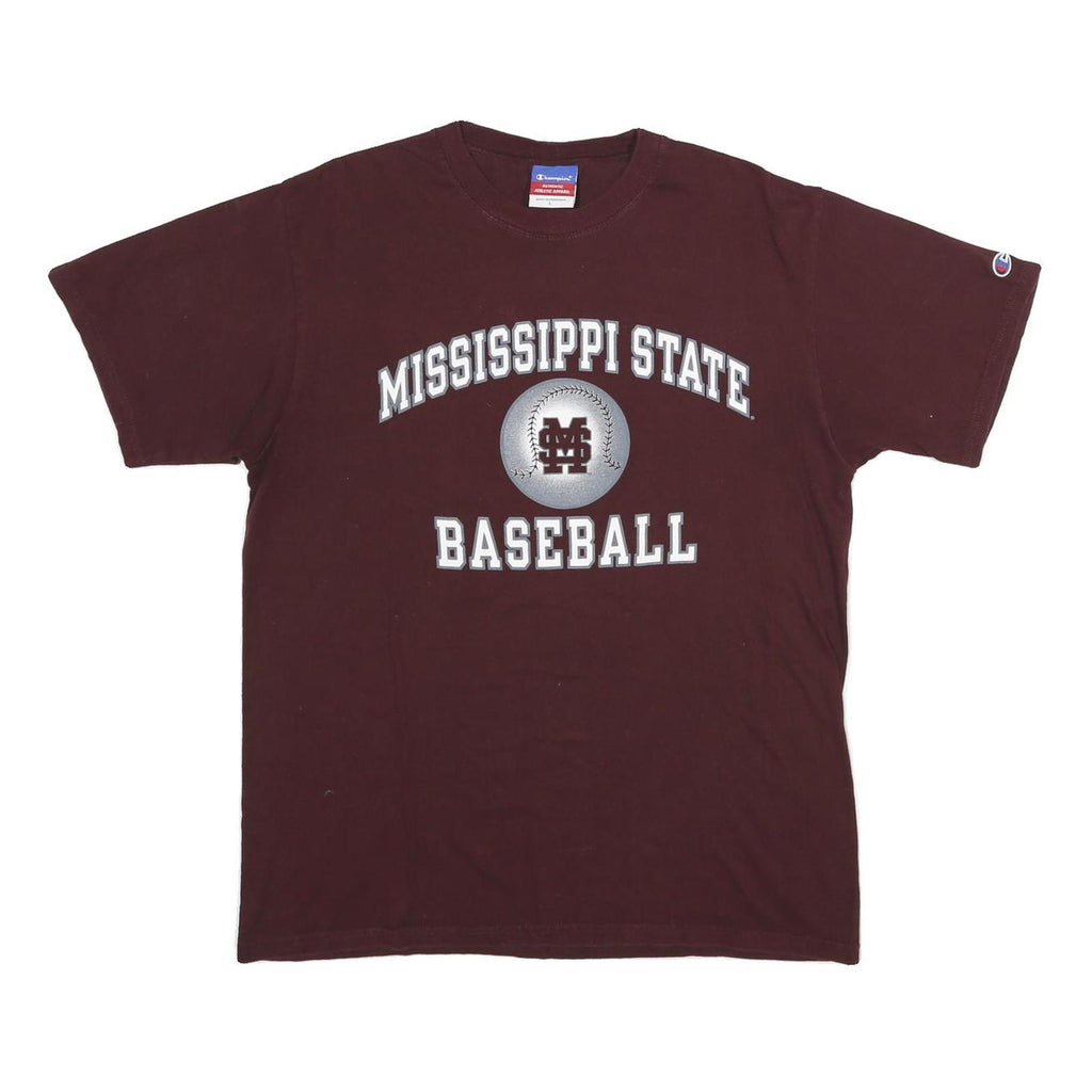 CHAMPION Mens Maroon Mississippi State Baseball T-Shirt L Short Sleeve Crew Neck