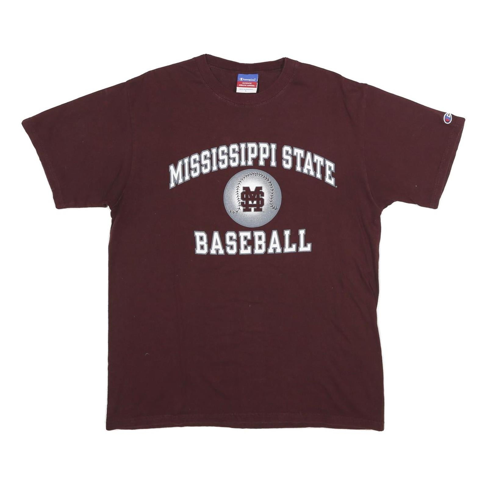CHAMPION Mens Maroon Mississippi State Baseball T-Shirt L Short Sleeve Crew Neck