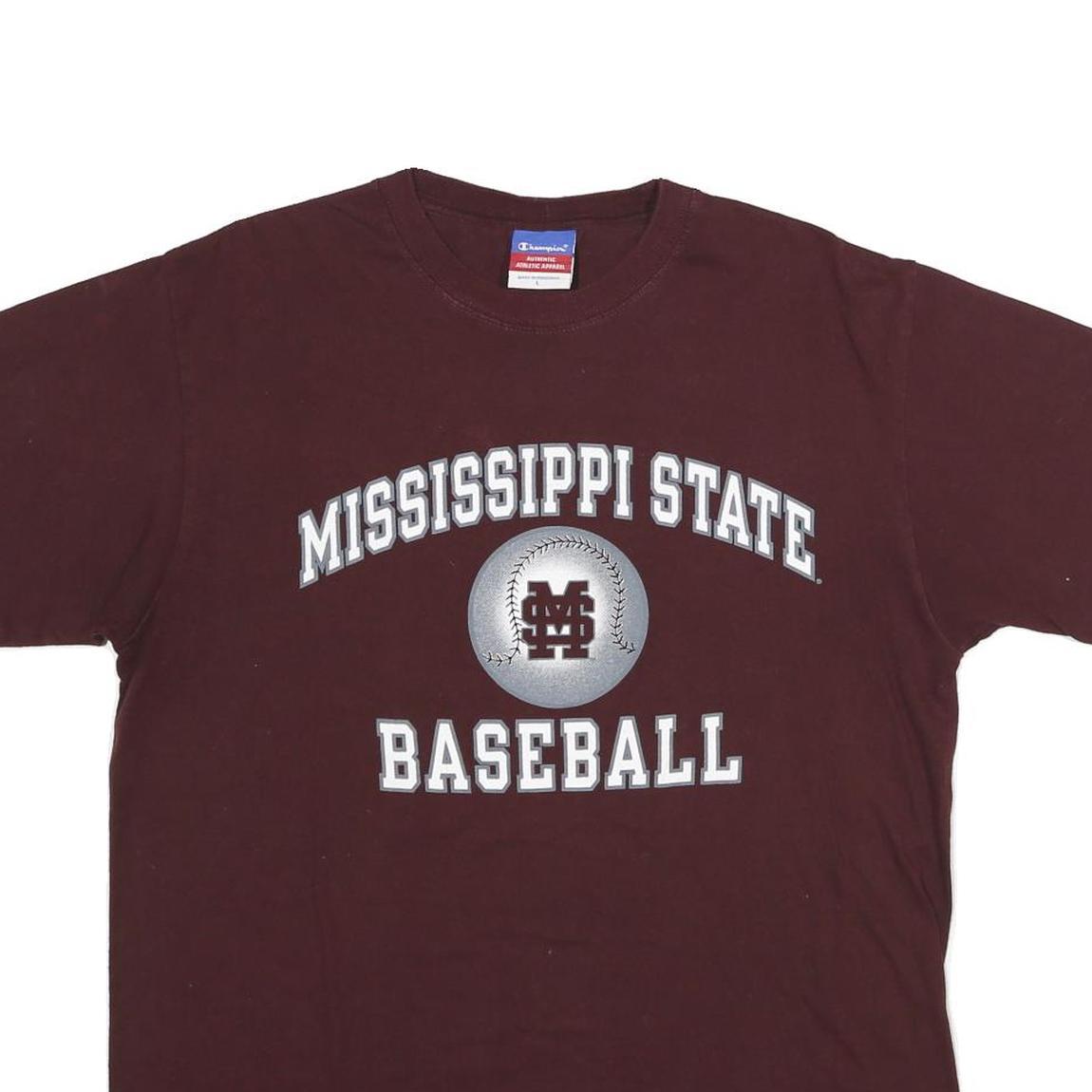CHAMPION Mens Maroon Mississippi State Baseball T-Shirt L Short Sleeve Crew Neck