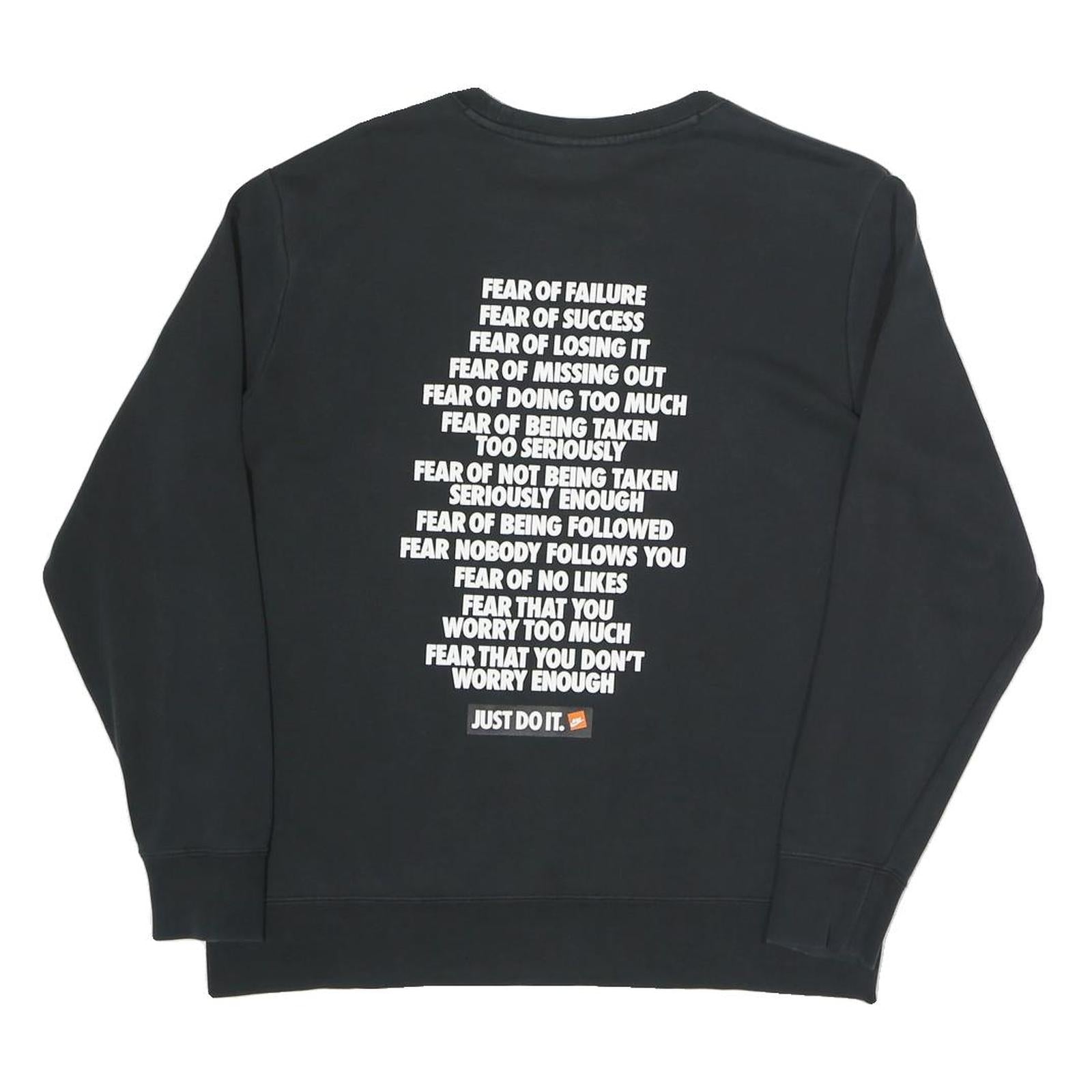 NIKE Mens Black Sweatshirt Just Do It S Cotton Blend Crew Neck Long Sleeve