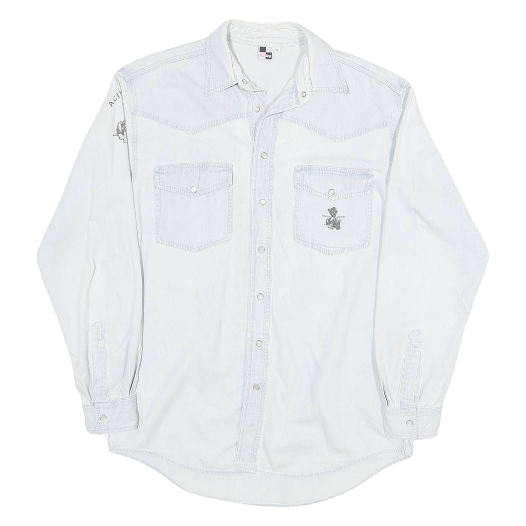 RACING Mens White Light Wash Western Style L Cotton Blend Cool Dog Print Shirt