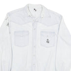 RACING Mens White Light Wash Western Style L Cotton Blend Cool Dog Print Shirt