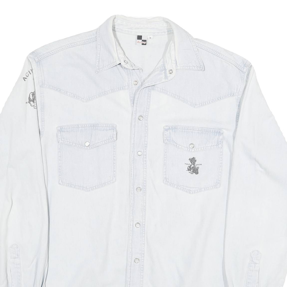 RACING Mens White Light Wash Western Style L Cotton Blend Cool Dog Print Shirt