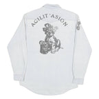 RACING Mens White Light Wash Western Style L Cotton Blend Cool Dog Print Shirt