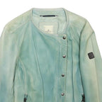 REPLAY Womens Blue Leather Jacket L Leather Plain Zip Casual Stylish