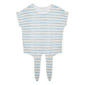 FAT FACE Womens Blue & Yellow Striped Basic Top Short Sleeve Round Neck UK 8