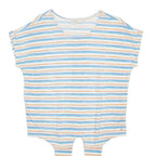 FAT FACE Womens Blue & Yellow Striped Basic Top Short Sleeve Round Neck UK 8