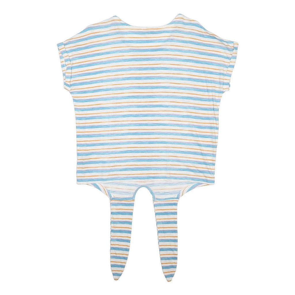 FAT FACE Womens Blue & Yellow Striped Basic Top Short Sleeve Round Neck UK 8