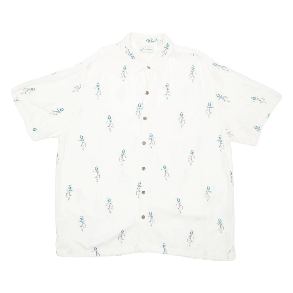 CARIBBEAN Mens Hawaiian Shirt White Crazy Pattern XL