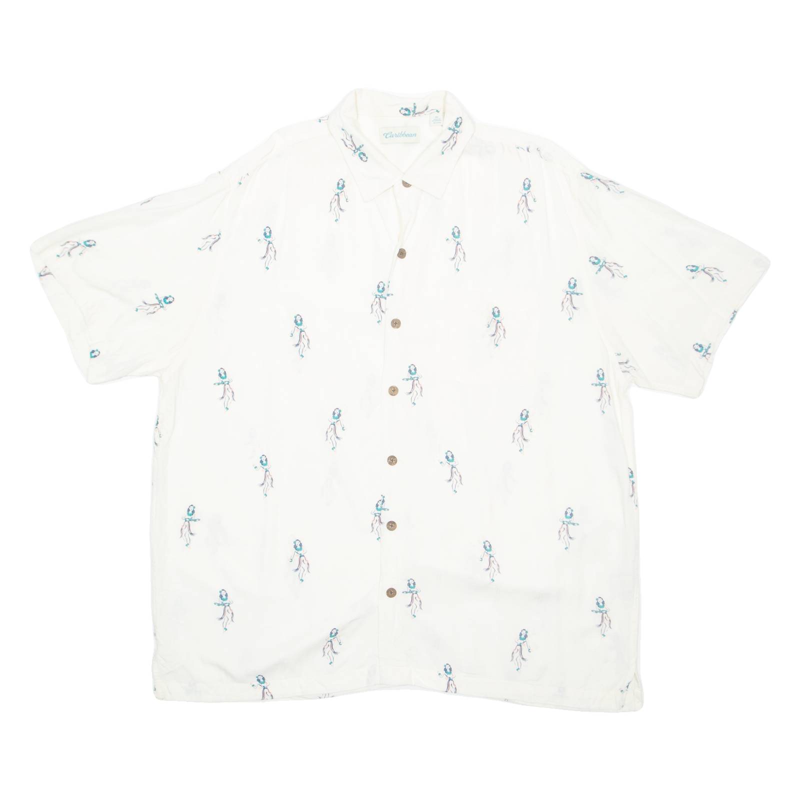 CARIBBEAN Mens Hawaiian Shirt White Crazy Pattern XL