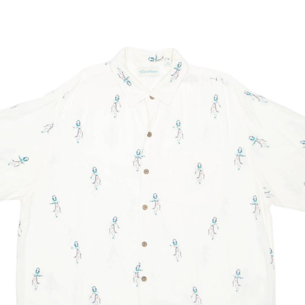 CARIBBEAN Mens Hawaiian Shirt White Crazy Pattern XL