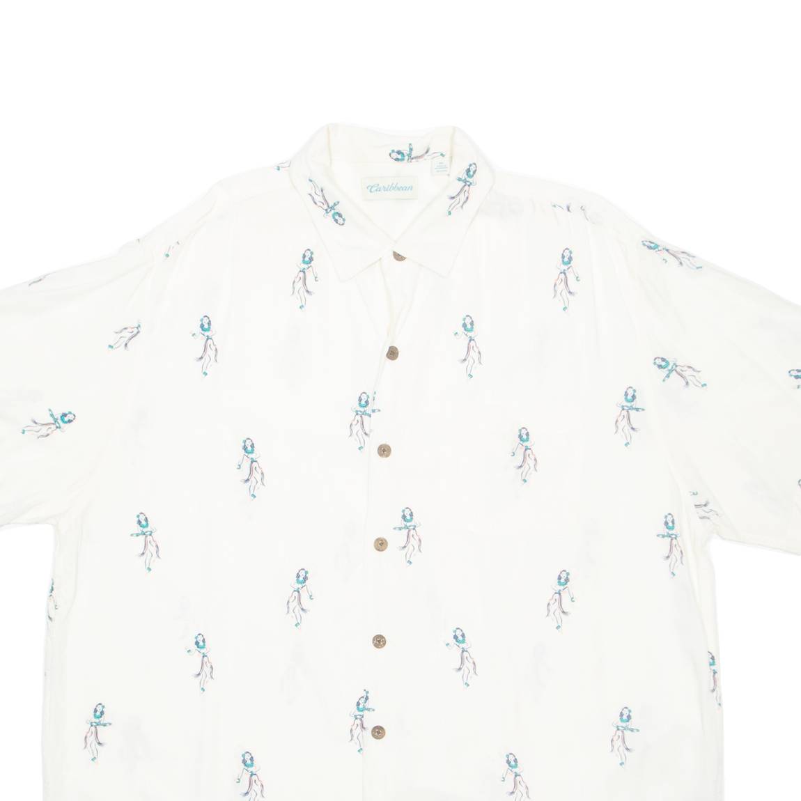 CARIBBEAN Mens Hawaiian Shirt White Crazy Pattern XL