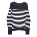 MASSIMO DUTTI Womens Navy Blue & White Striped Patterned Crew Neck Basic Knit