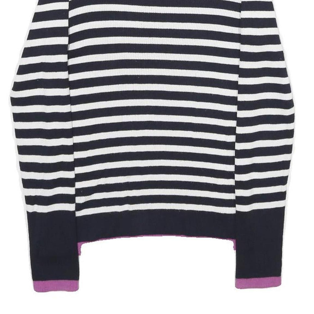 MASSIMO DUTTI Womens Navy Blue & White Striped Patterned Crew Neck Basic Knit