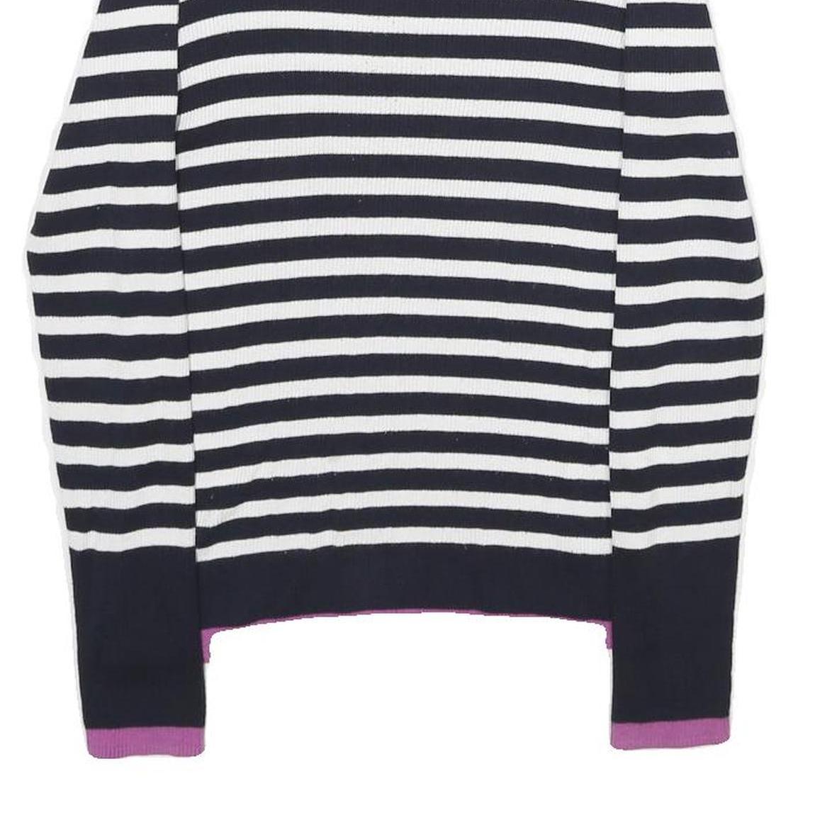 MASSIMO DUTTI Womens Navy Blue & White Striped Patterned Crew Neck Basic Knit