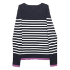 MASSIMO DUTTI Womens Navy Blue & White Striped Patterned Crew Neck Basic Knit