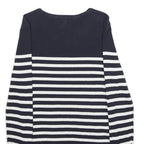 MASSIMO DUTTI Womens Navy Blue & White Striped Patterned Crew Neck Basic Knit