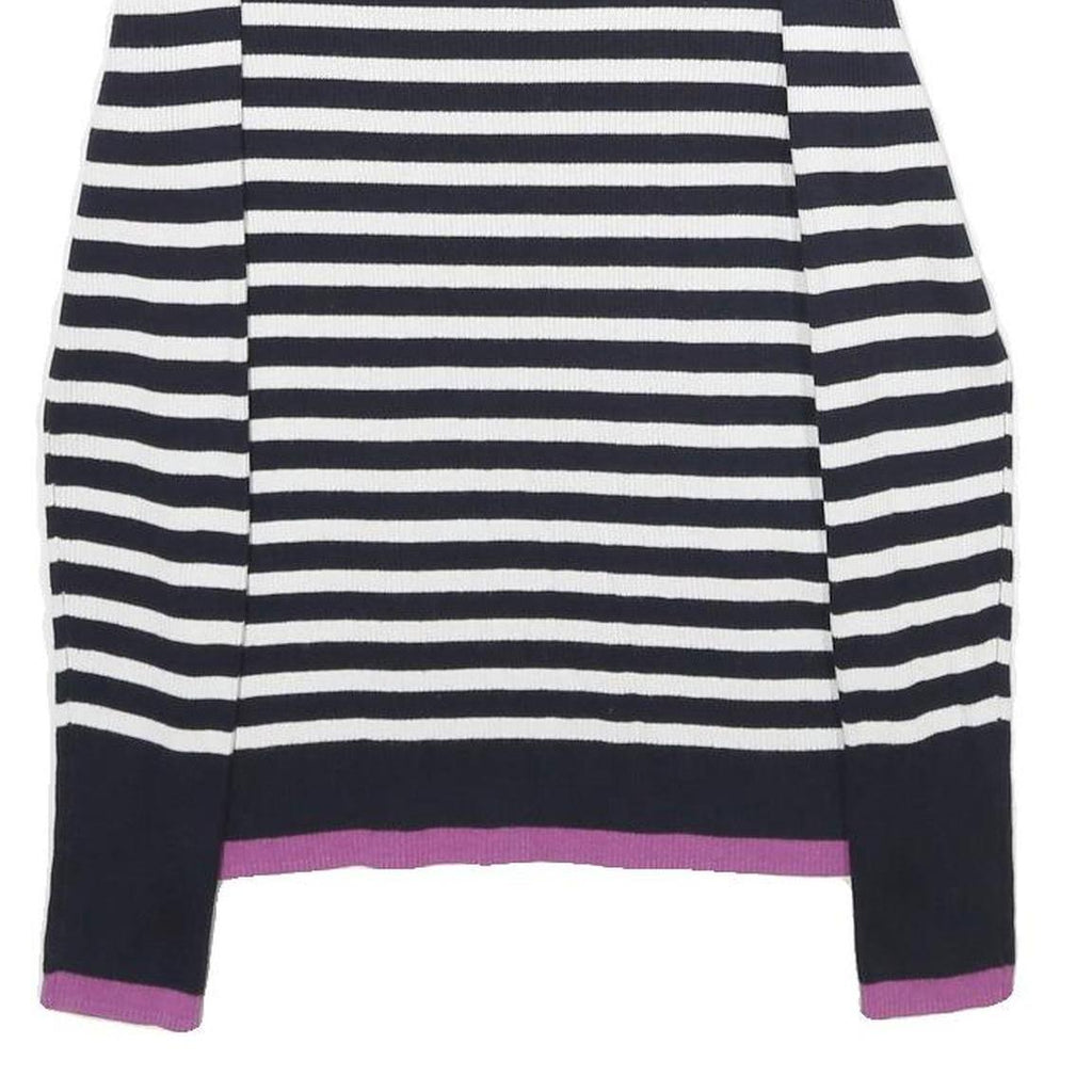 MASSIMO DUTTI Womens Navy Blue & White Striped Patterned Crew Neck Basic Knit