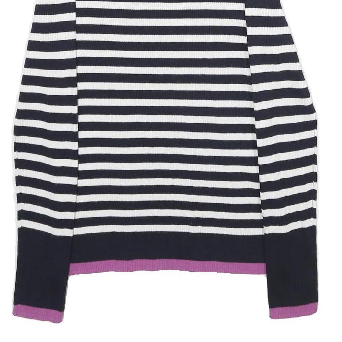 MASSIMO DUTTI Womens Navy Blue & White Striped Patterned Crew Neck Basic Knit