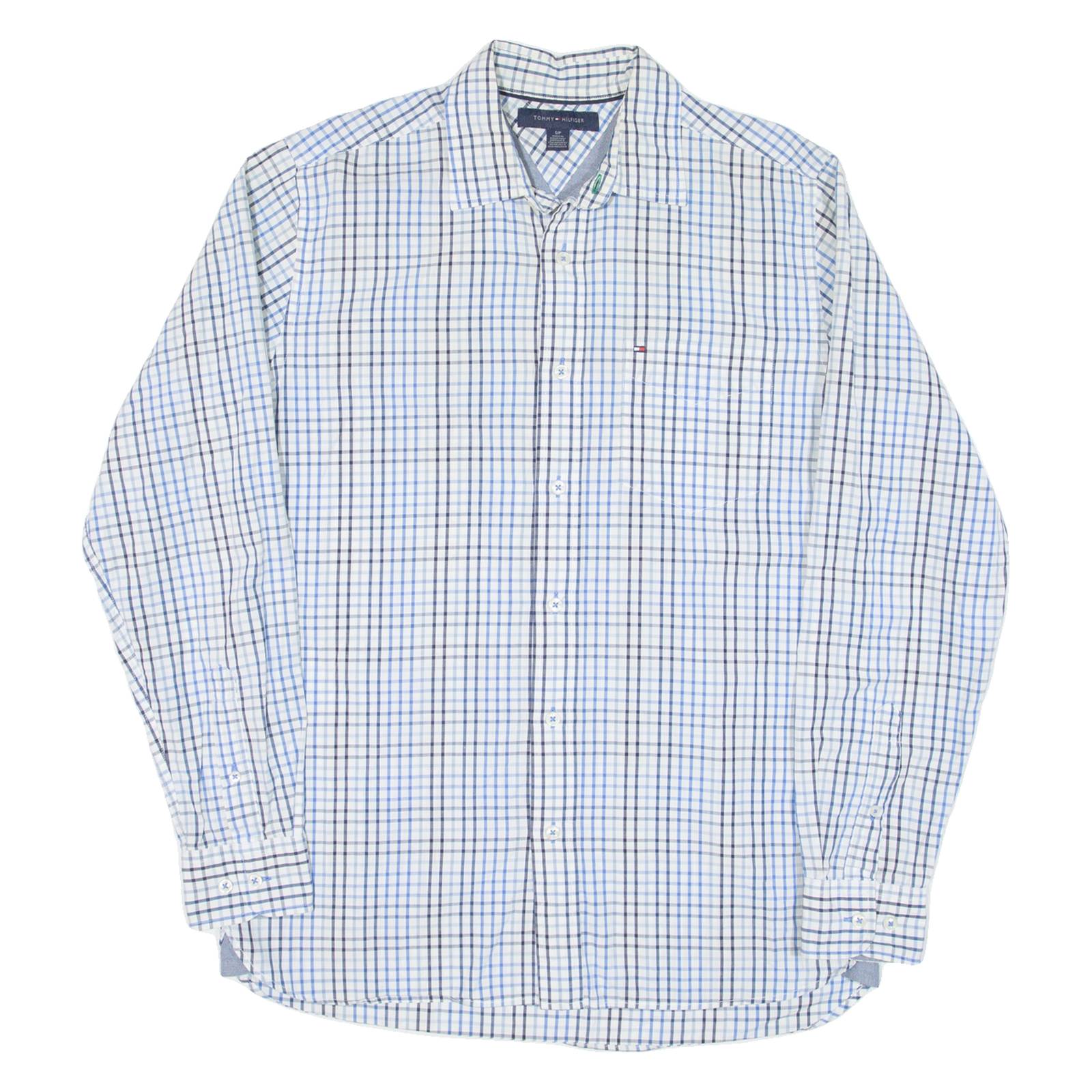 TOMMY HILFIGER Mens Shirt Blue Check Long Sleeve S