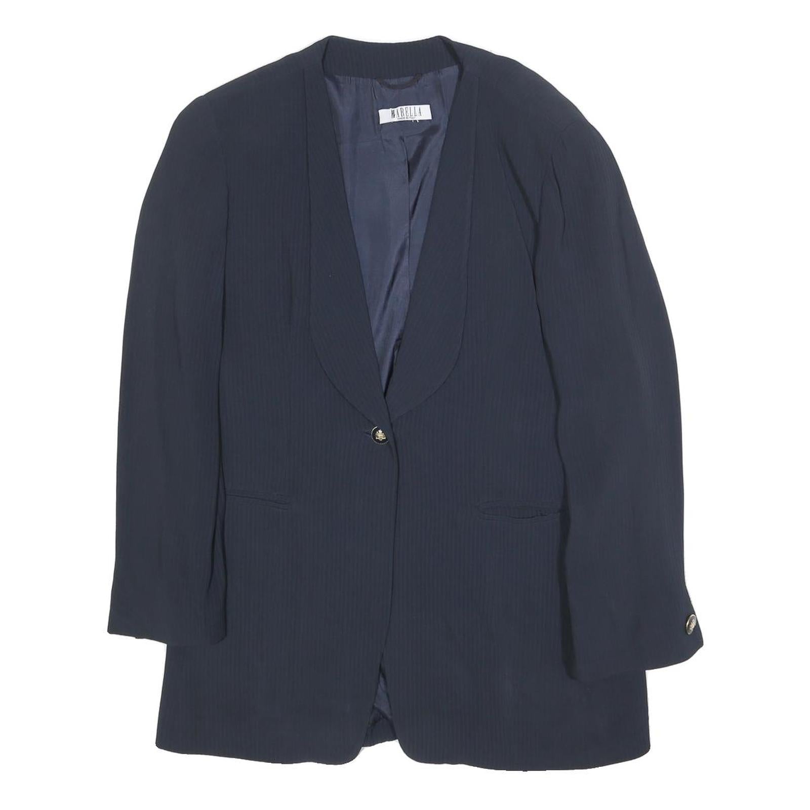 MARELLA Womens Navy Blue Jacket UK 14 Viscose Blend Single Button Classic