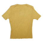 Womens Yellow Plain Jumper Crew Neck Rib Knit S Casual Knitwear Top Short Sleeve