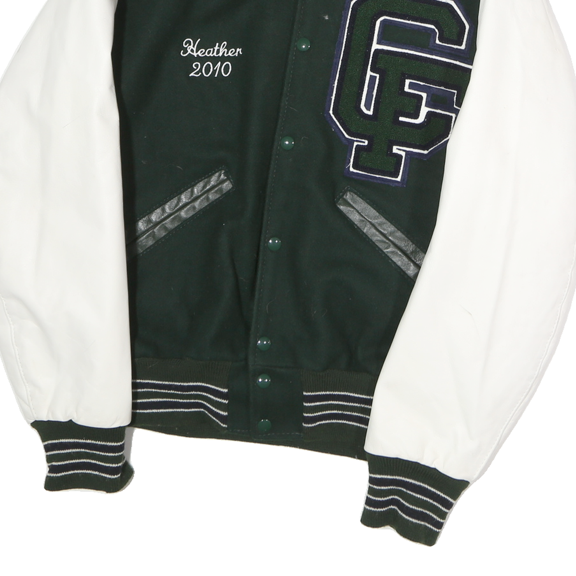 DELONG Mens Green & White Varsity Jacket S Polyester Blend Button Front