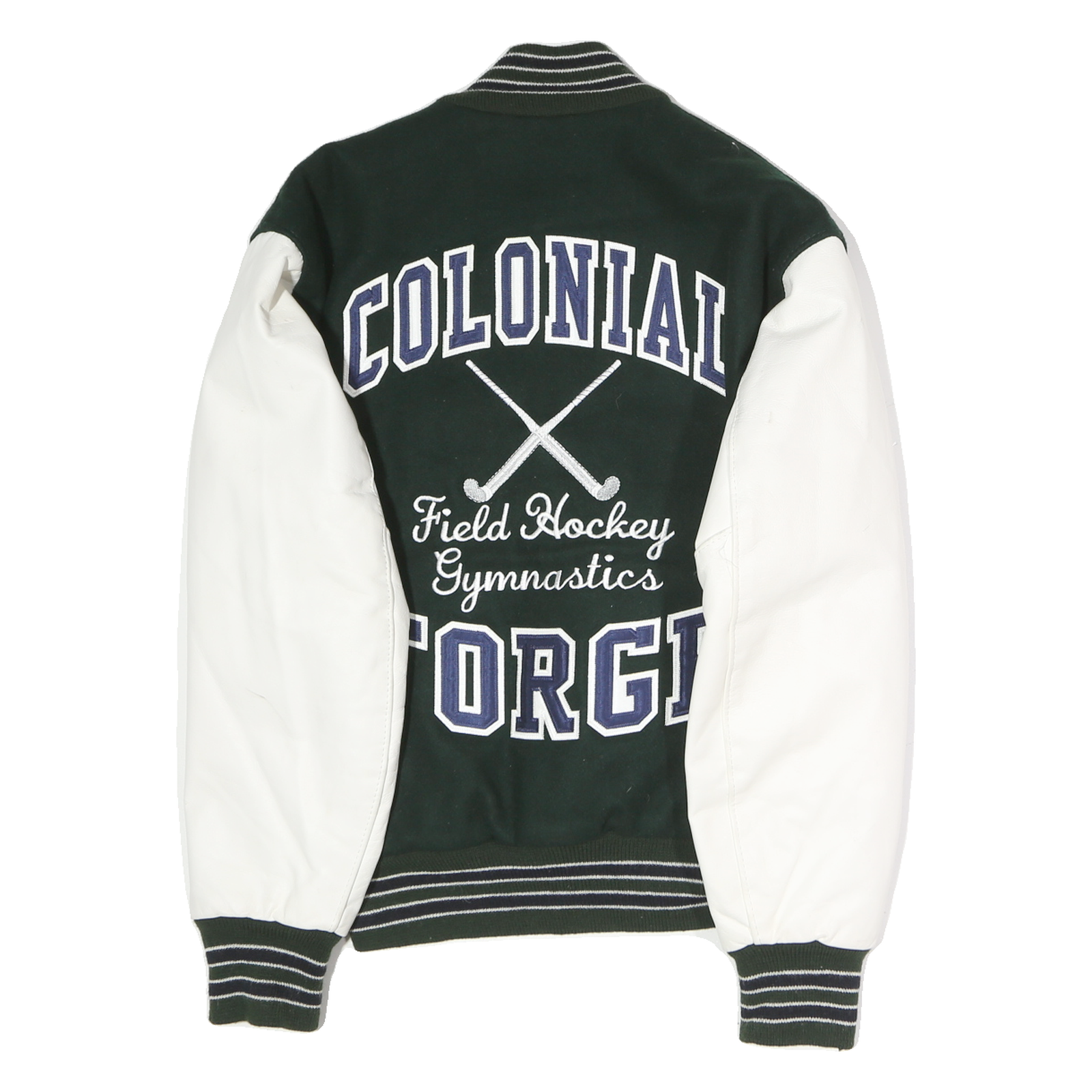 DELONG Mens Green & White Varsity Jacket S Polyester Blend Button Front