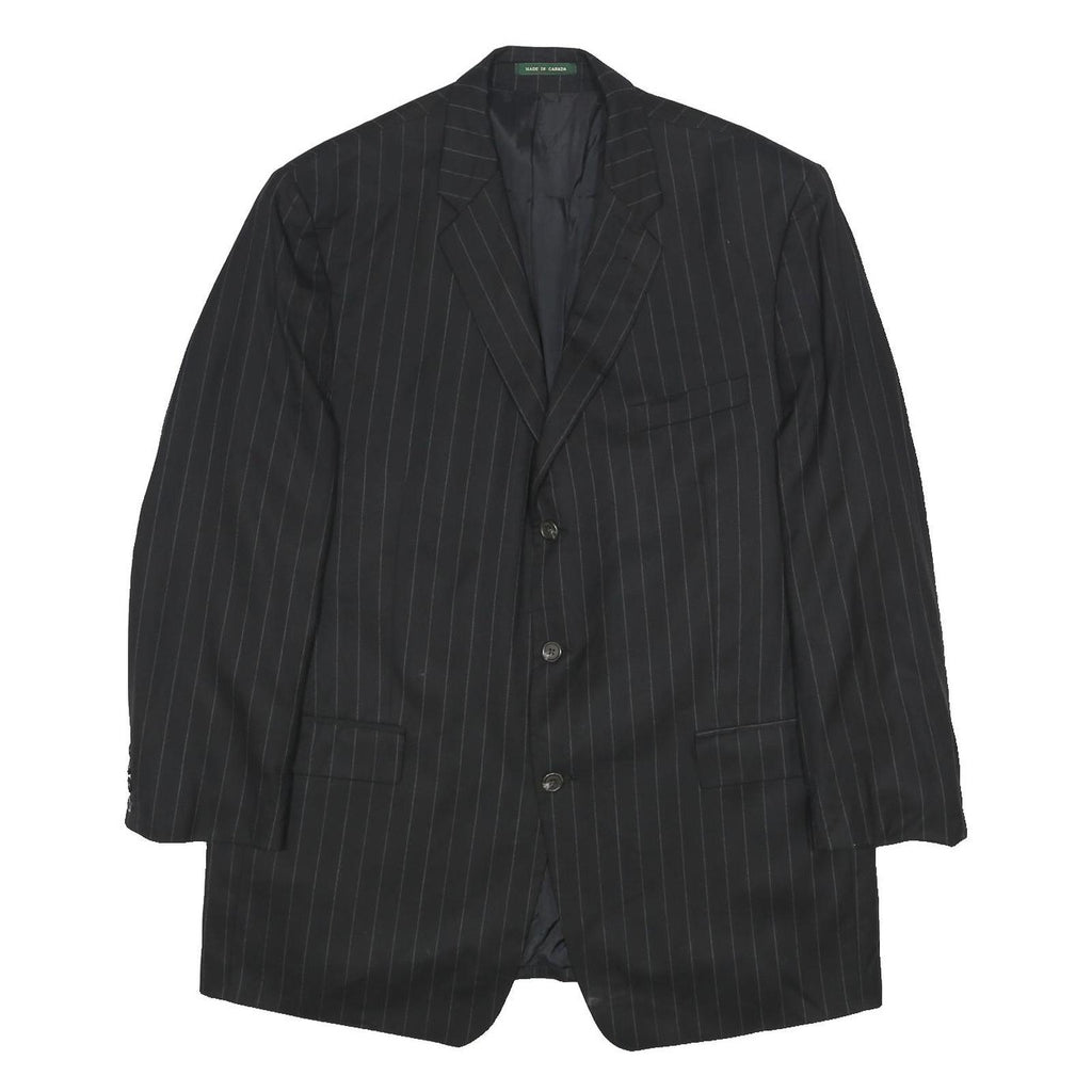 LAUREN RALPH LAUREN Mens Black Pinstripe Wool Tailored Jacket XL Button Closure