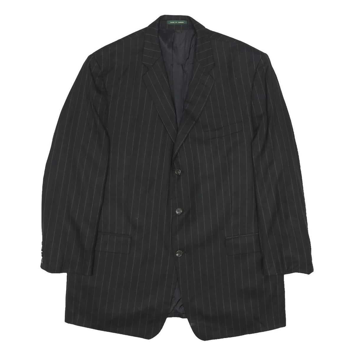 LAUREN RALPH LAUREN Mens Black Pinstripe Wool Tailored Jacket XL Button Closure