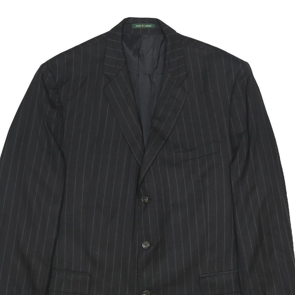LAUREN RALPH LAUREN Mens Black Pinstripe Wool Tailored Jacket XL Button Closure
