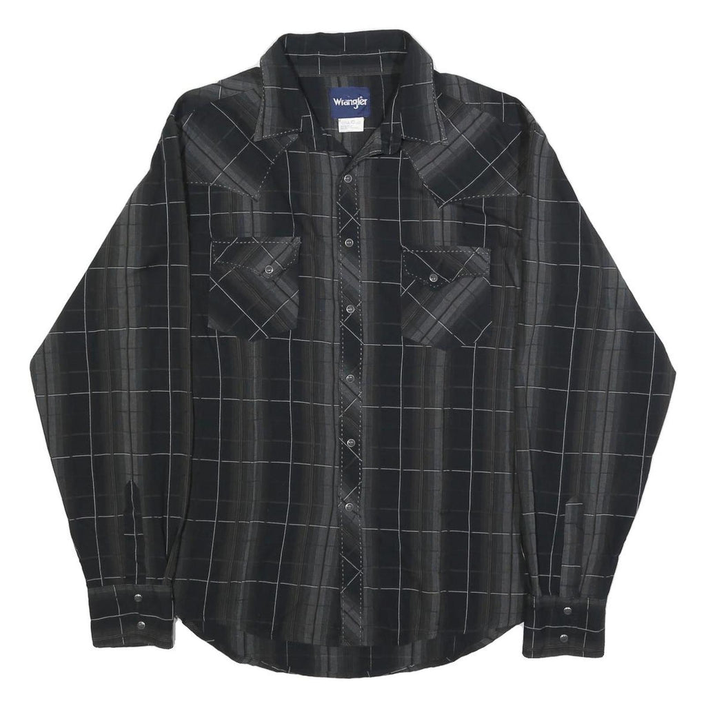 WRANGLER Mens Black & Grey Check Western Shirt L Long Sleeve Cotton Blend