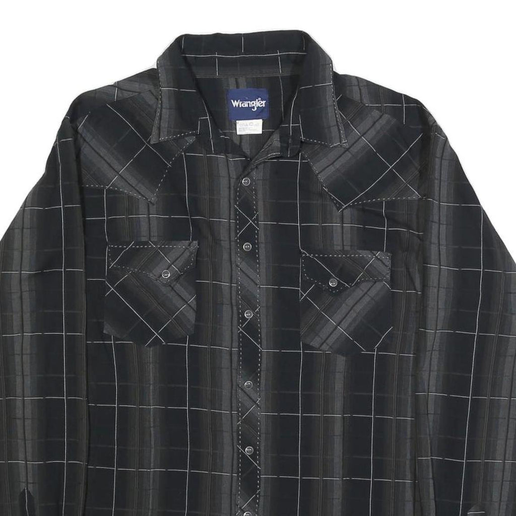 WRANGLER Mens Black & Grey Check Western Shirt L Long Sleeve Cotton Blend
