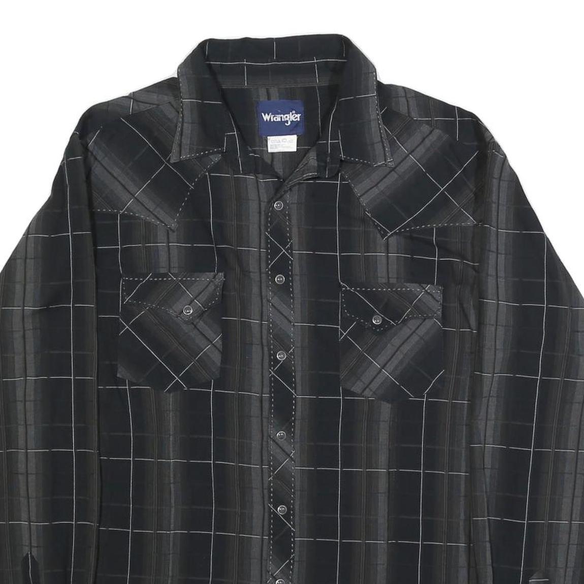 WRANGLER Mens Black & Grey Check Western Shirt L Long Sleeve Cotton Blend