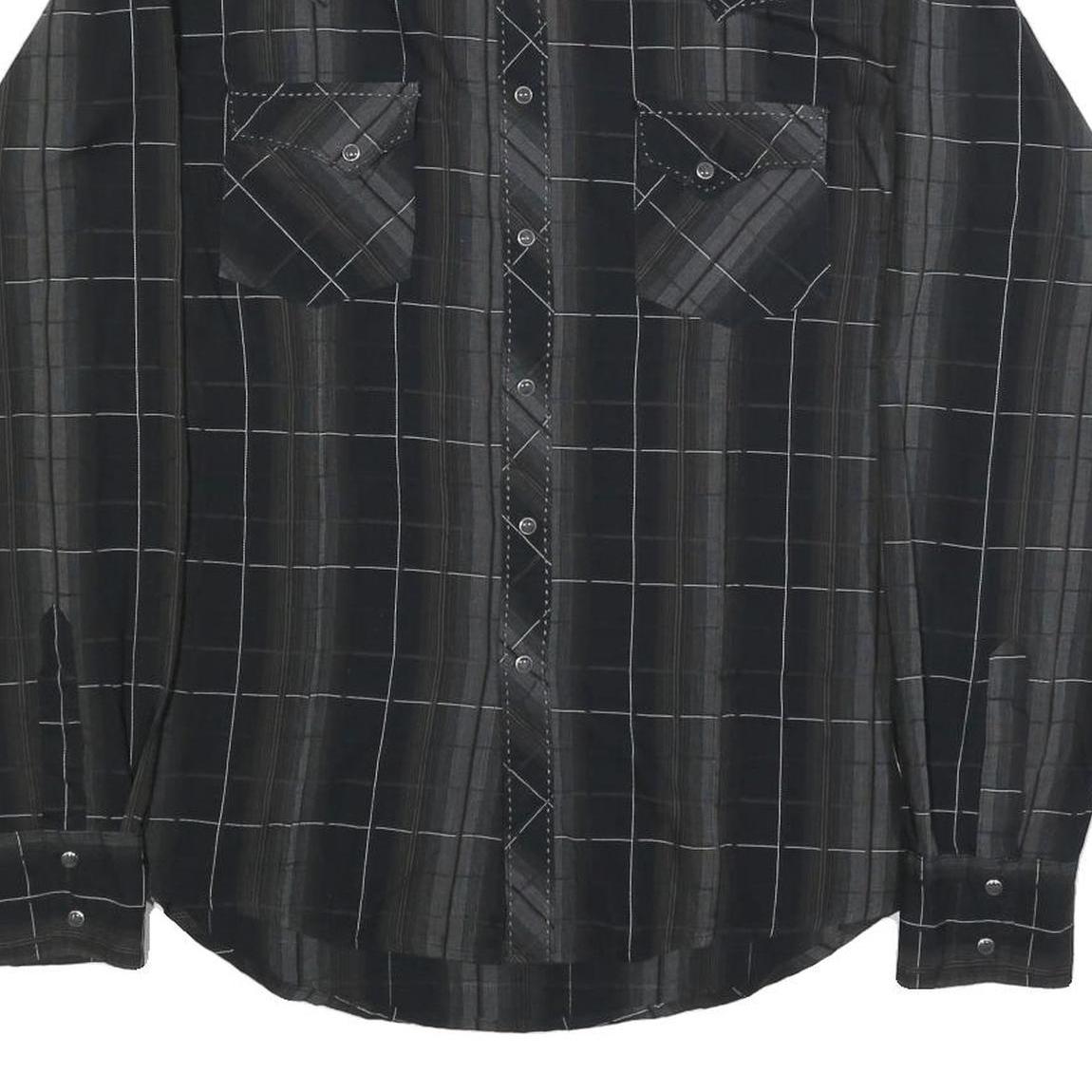 WRANGLER Mens Black & Grey Check Western Shirt L Long Sleeve Cotton Blend