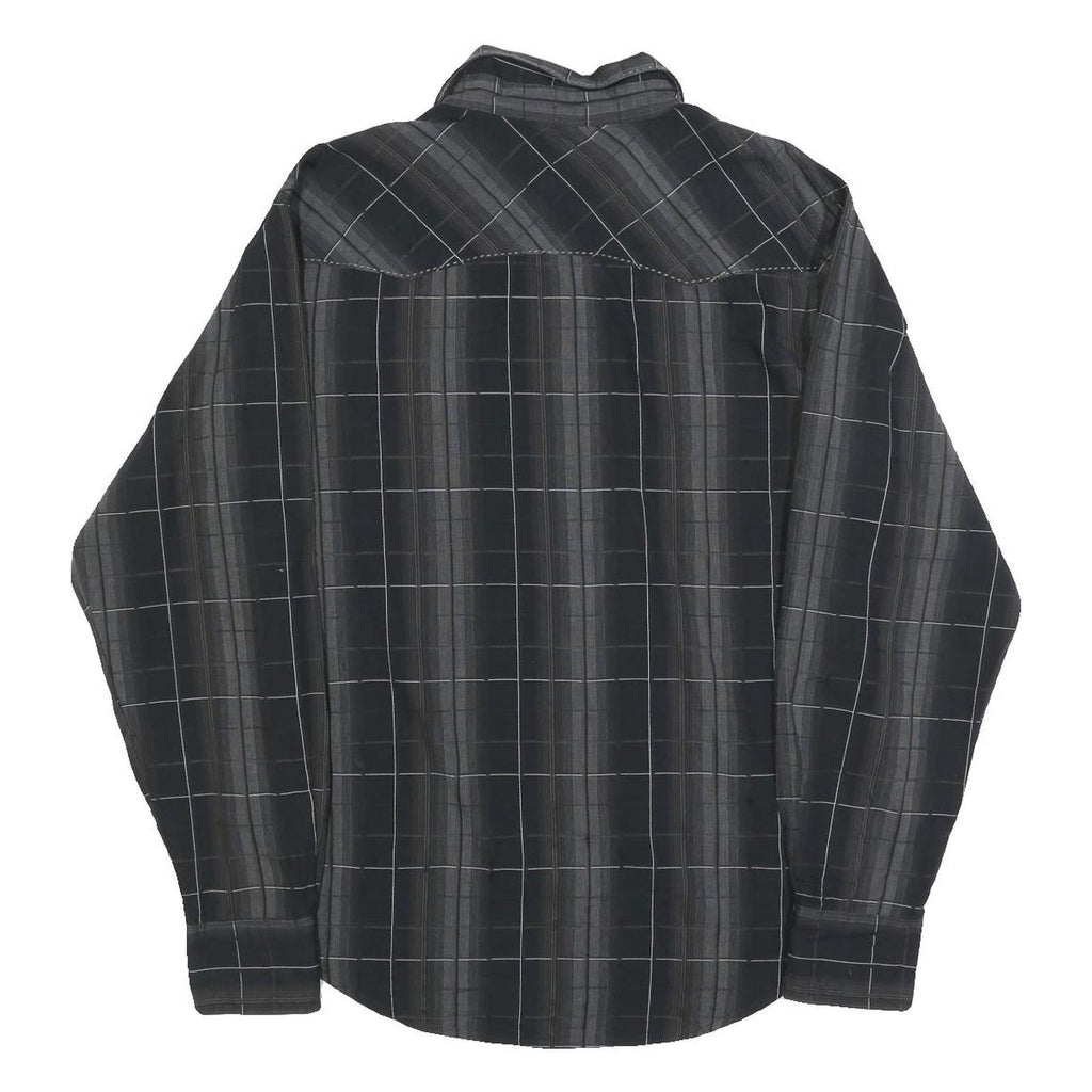 WRANGLER Mens Black & Grey Check Western Shirt L Long Sleeve Cotton Blend