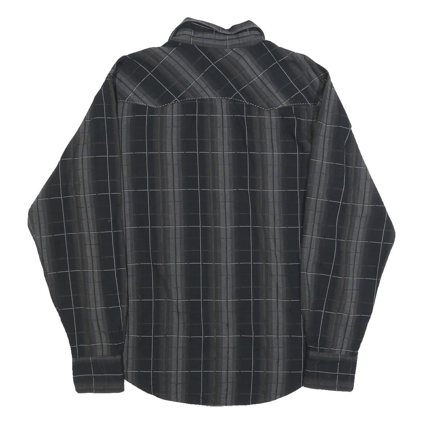 WRANGLER Mens Black & Grey Check Western Shirt L Long Sleeve Cotton Blend