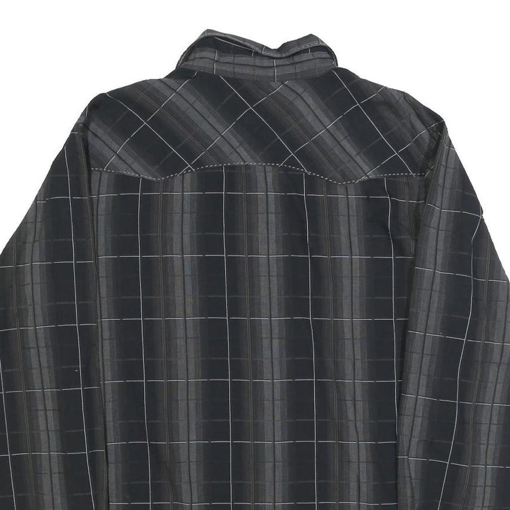WRANGLER Mens Black & Grey Check Western Shirt L Long Sleeve Cotton Blend