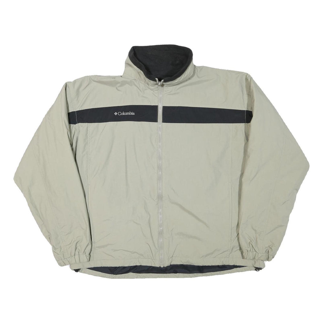 COLUMBIA Mens Beige & Black Outdoor Jacket L Polyester Blend Zip Plain