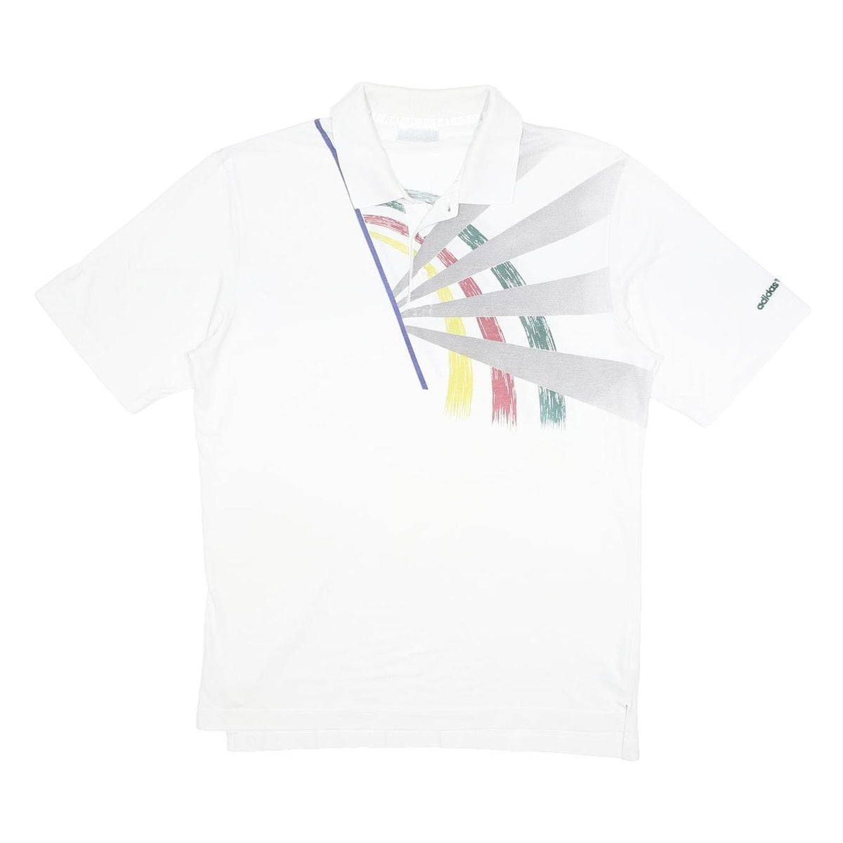 ADIDAS Mens White Graphic Short Sleeve Polo Shirt L Cotton Blend Casual Sports