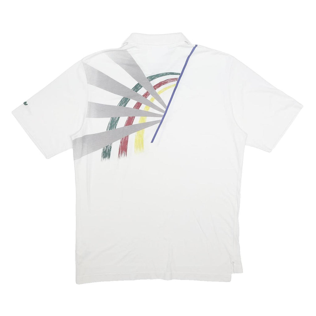 ADIDAS Mens White Graphic Short Sleeve Polo Shirt L Cotton Blend Casual Sports