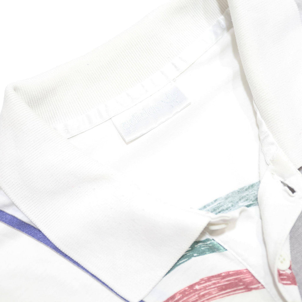 ADIDAS Mens White Graphic Short Sleeve Polo Shirt L Cotton Blend Casual Sports