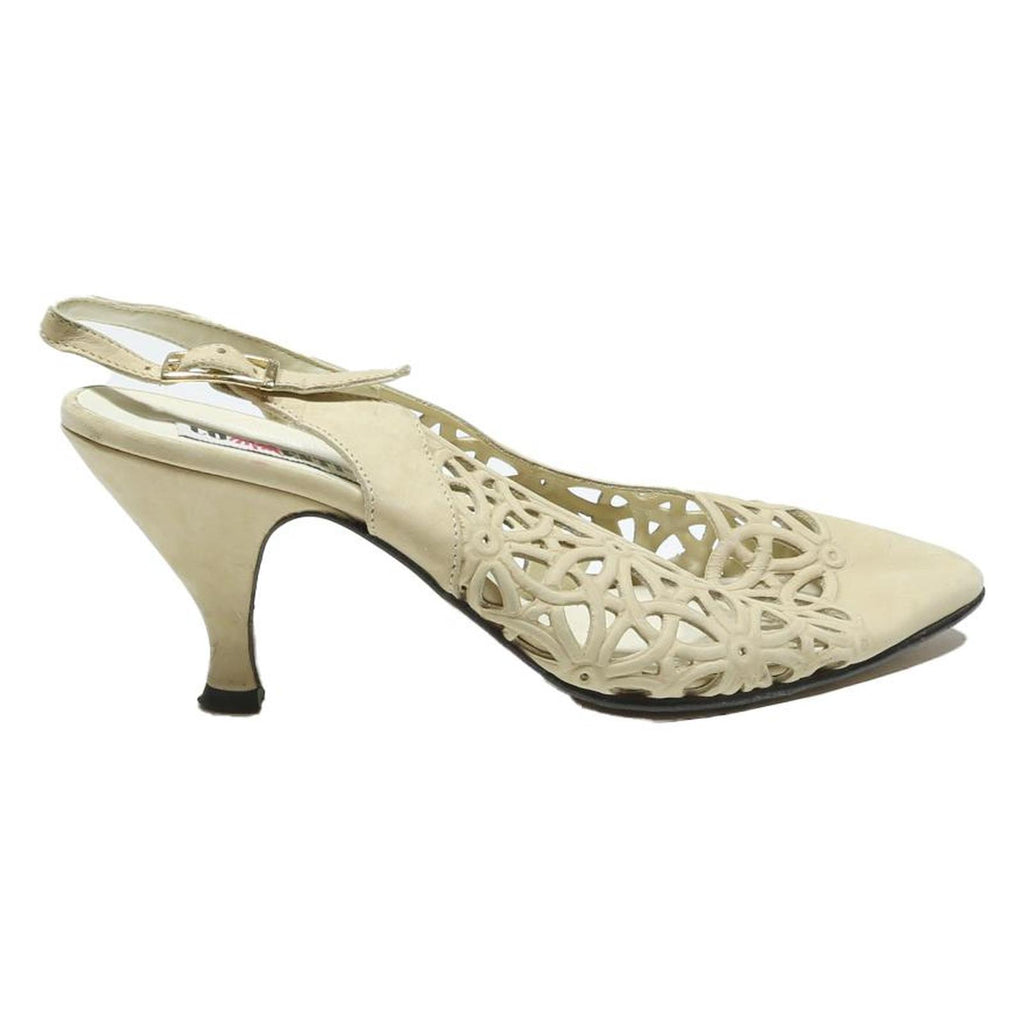 COMMENTI Womens Slingback Platform Heels Cream Leather UK 6 Elegant Formal