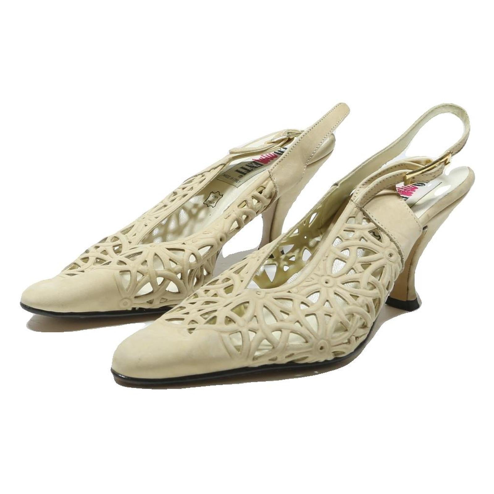 COMMENTI Womens Slingback Platform Heels Cream Leather UK 6 Elegant Formal