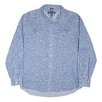 TOMMY HILFIGER Mens Blue Cotton Blend Printed Long Sleeve Shirt XL Casual
