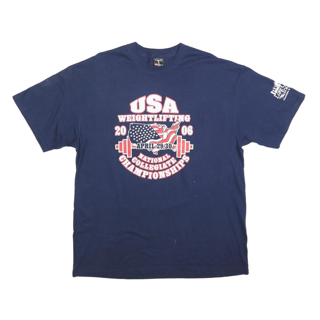 HANES Mens Navy USA Weightlifting Graphic T-Shirt XL Short Sleeve Crew Neck